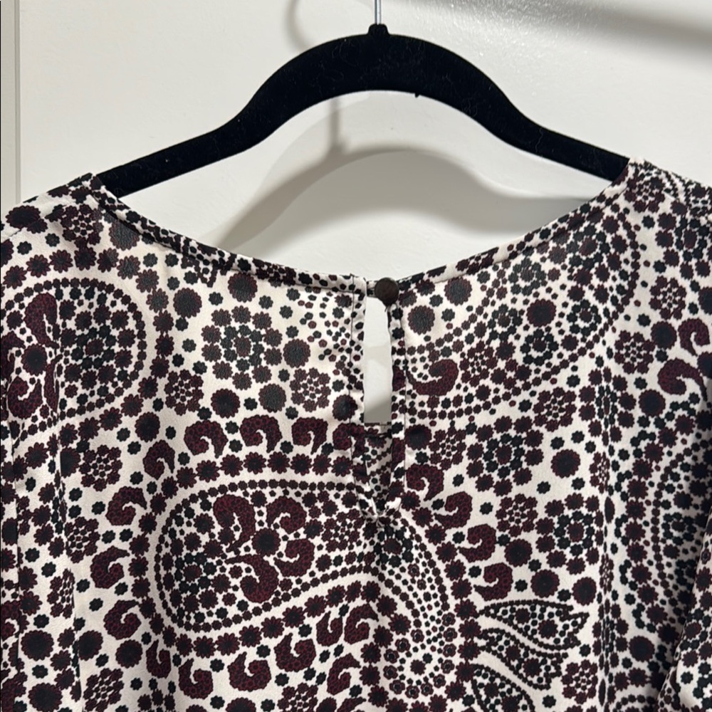 !EUC Crescent Black, Burgundy  and White Paisley Ruffled Tiered Blouse! - Picture 6 of 7